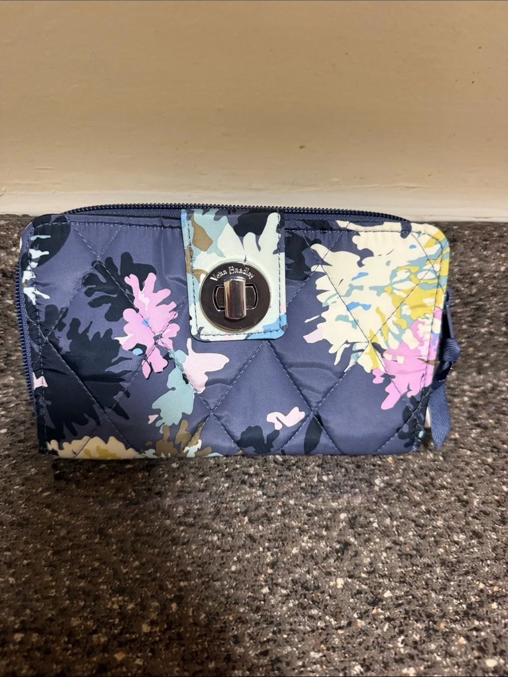 Vera Bradley Navy Quilted Floral Zip Wallet